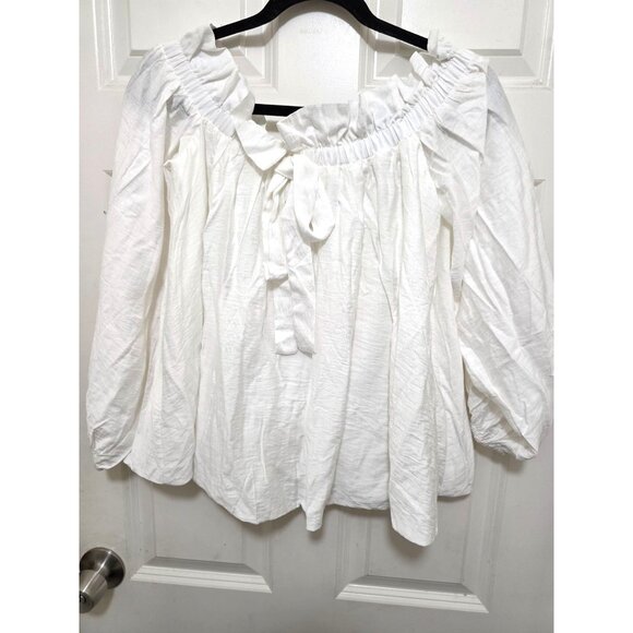 NWT 3CE White Off-Shoulder Long Sleeve Bohemia Oversize Blouse Size M - Picture 2 of 6
